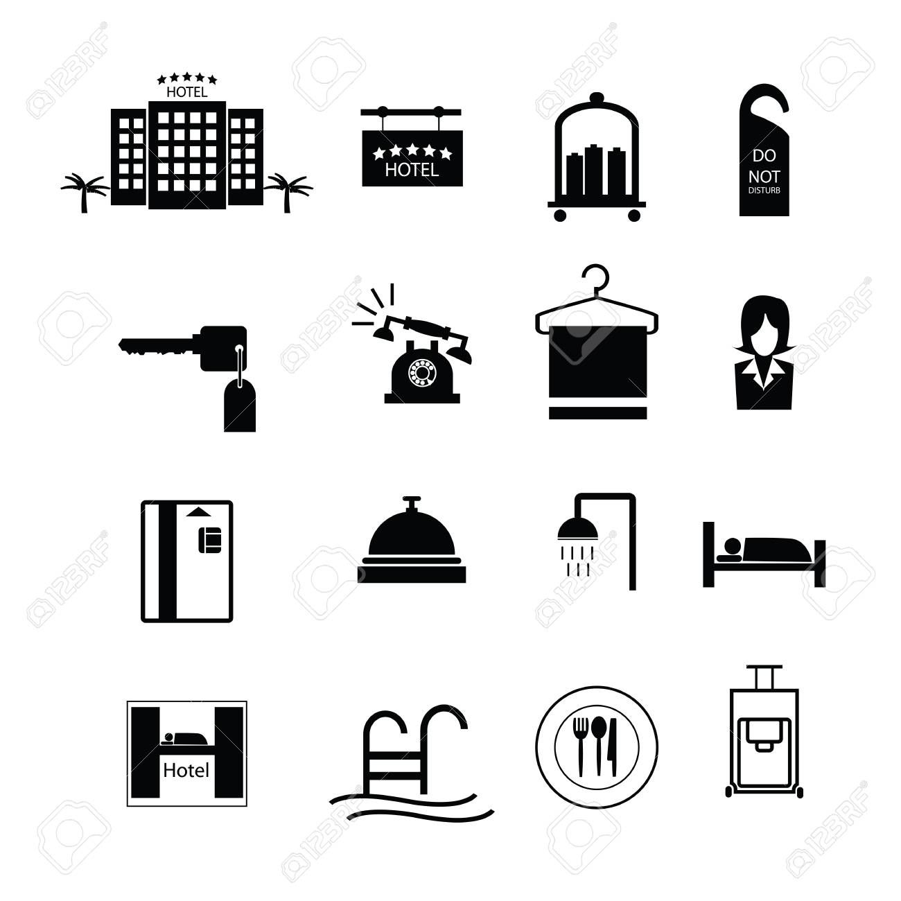 ホテル記号アイコンのベクトルを設定します のイラスト素材 ベクタ Image