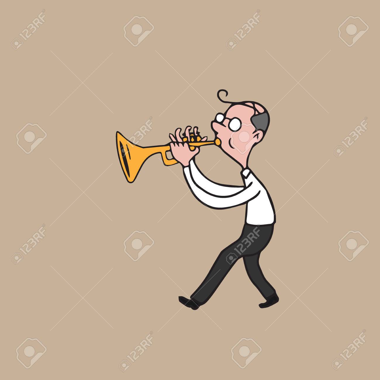 トランペットを吹く音楽楽器老人 のイラスト素材 ベクタ Image