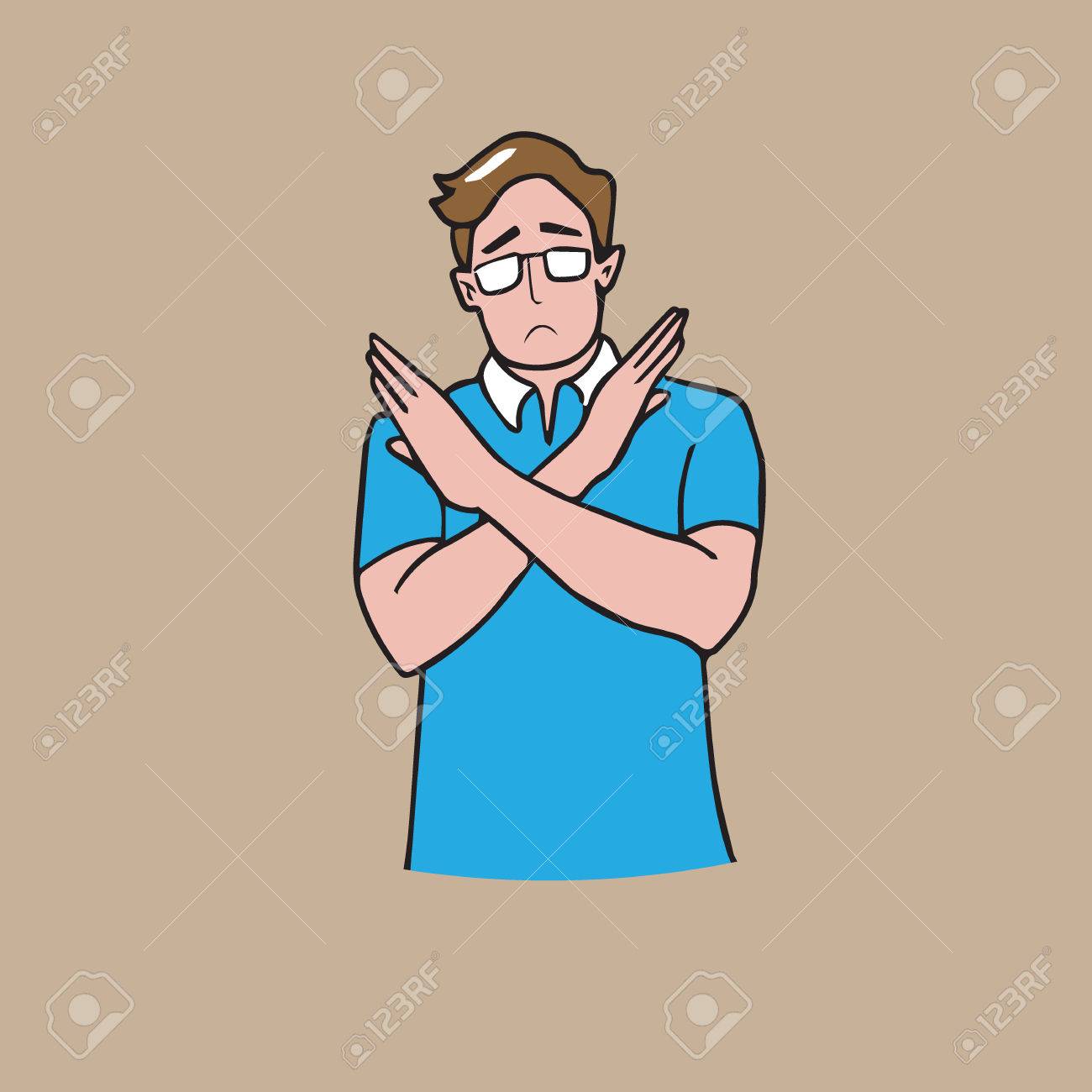 男がジェスチャー クロス手を描画は漫画と言うのイラスト素材 ベクタ Image