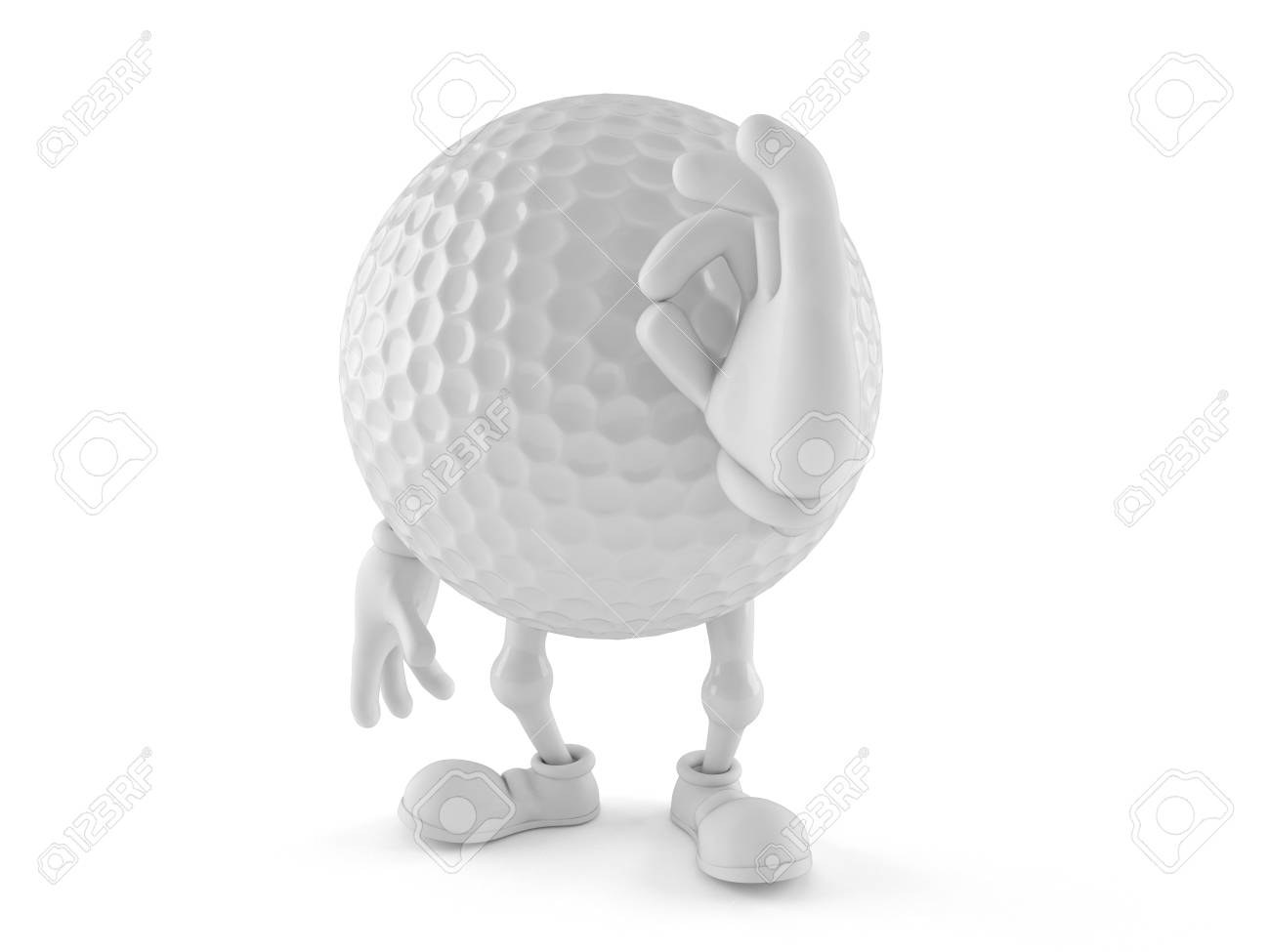 白い背景に隔離されたokジェスチャーを持つゴルフボールの文字 の写真素材 画像素材 Image