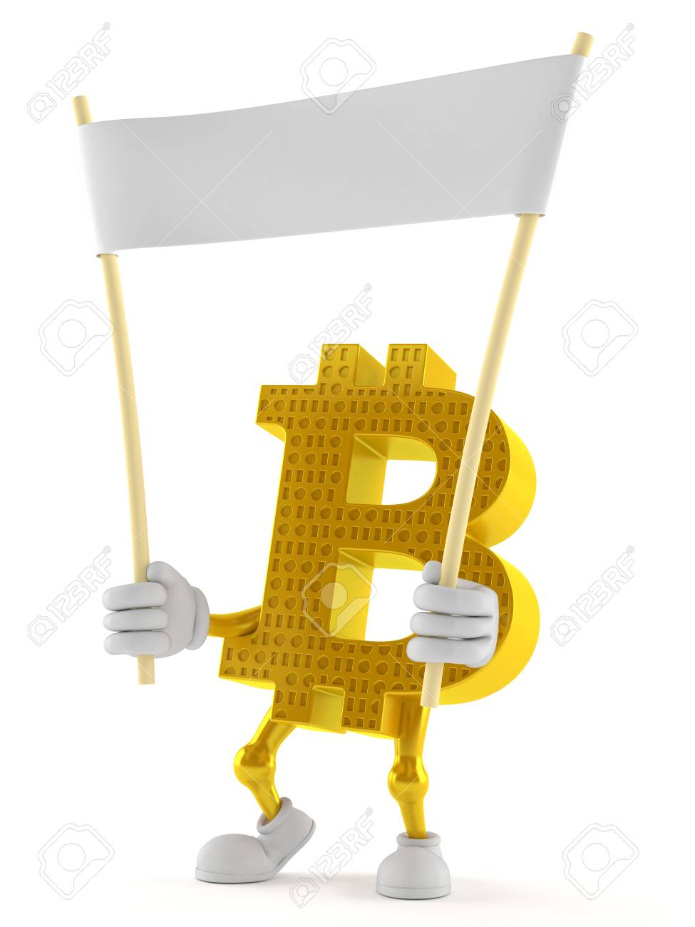 흰색 배경에 고립 된 빈 배너를 들고 비트 코인 캐릭터 로열티 무료 사진, 그림, 이미지 그리고 스톡포토그래피. Image  98048010