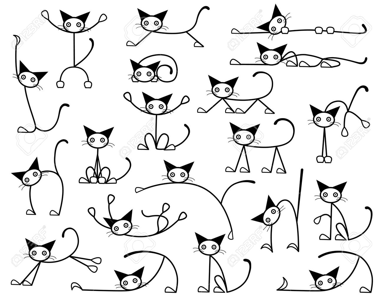 collection of editable vector cat sketches in various positions