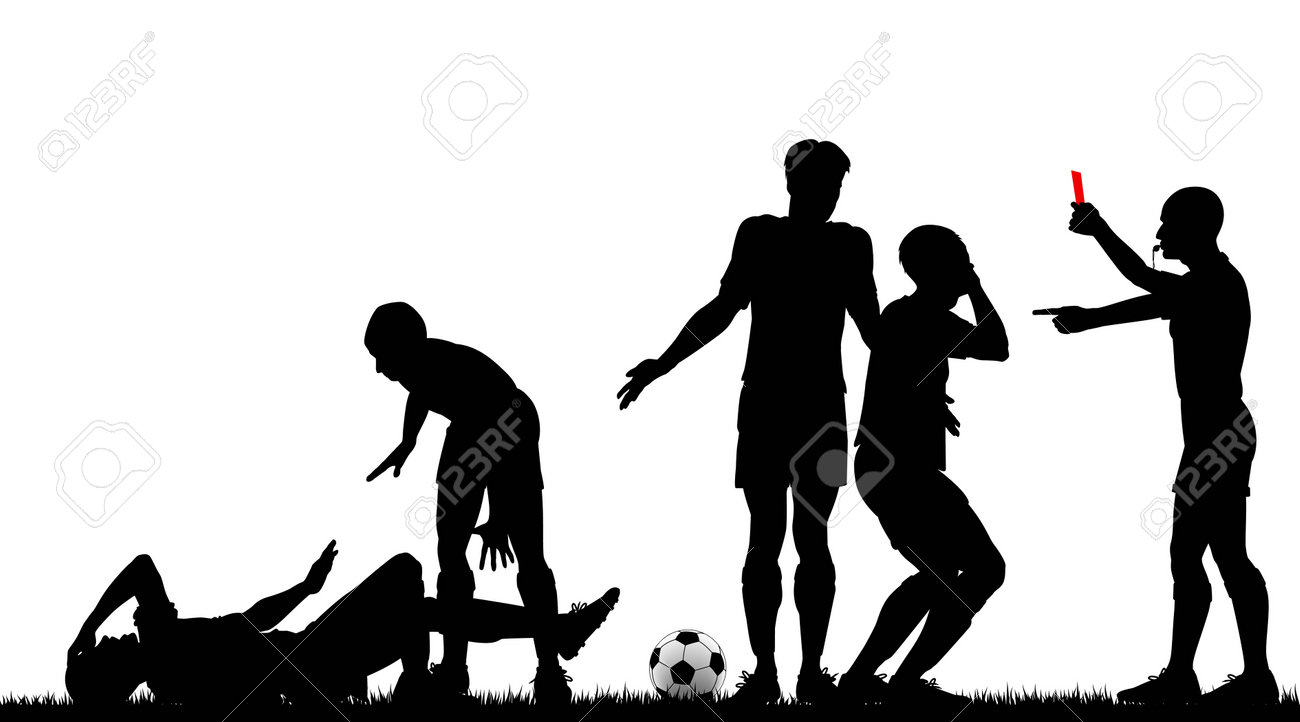 Editable silhouette of a referee sending off a footballer with all elements as separate objects - 6660660 Editable silhouette of a referee sending off a footballer with all elements as separate objects - 6660660