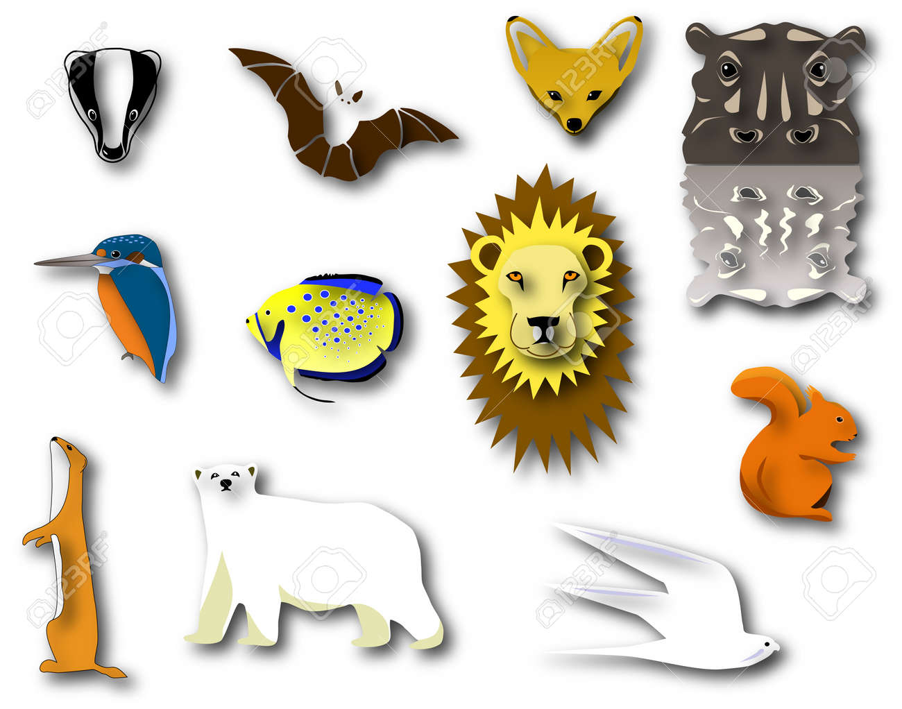 動物のデザインと影とピクトグラムの選択 の写真素材 画像素材 Image