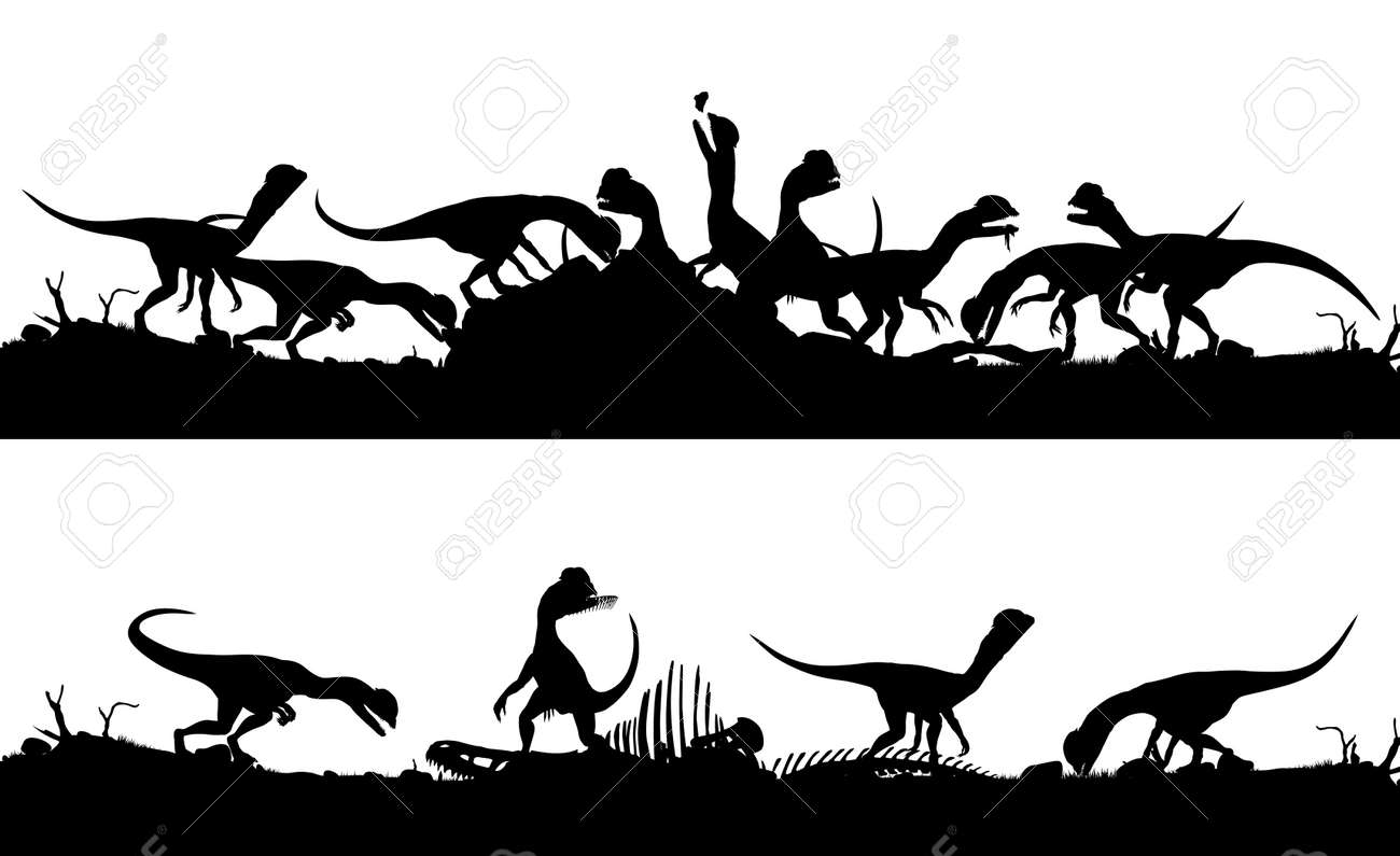 Download Two Consecutive Editable Silhouettes Of Dilophosaurus Dinosaurs Royalty Free Cliparts Vectors And Stock Illustration Image 19126006 PSD Mockup Templates