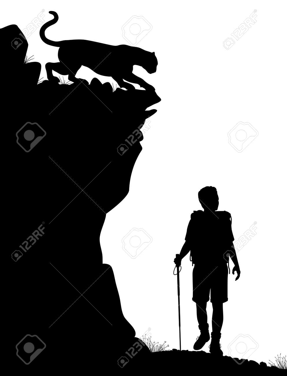 Editable Silhouette Of A Lone Hiker Being Stalked By A Cougar Stock Vector 19477411 Editable Silhouette Of A Lone Hiker Being Stalked By A Cougar Stock Vector 19477411