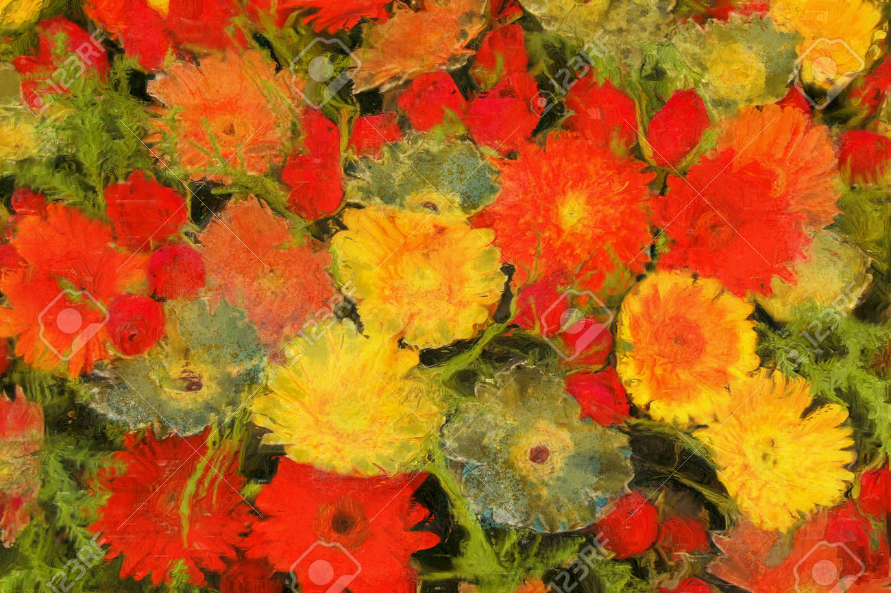 花の大きい花束の古いスタイルの絵画 の写真素材 画像素材 Image