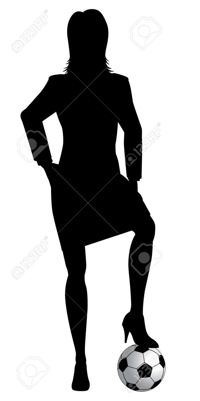 Silhouette Einer Frau In Einem Business Anzug Posiert Mit Einem Fussball Unter Ihrem Absatzschuh Lizenzfrei Nutzbare Vektorgrafiken Clip Arts Illustrationen Image 41087181