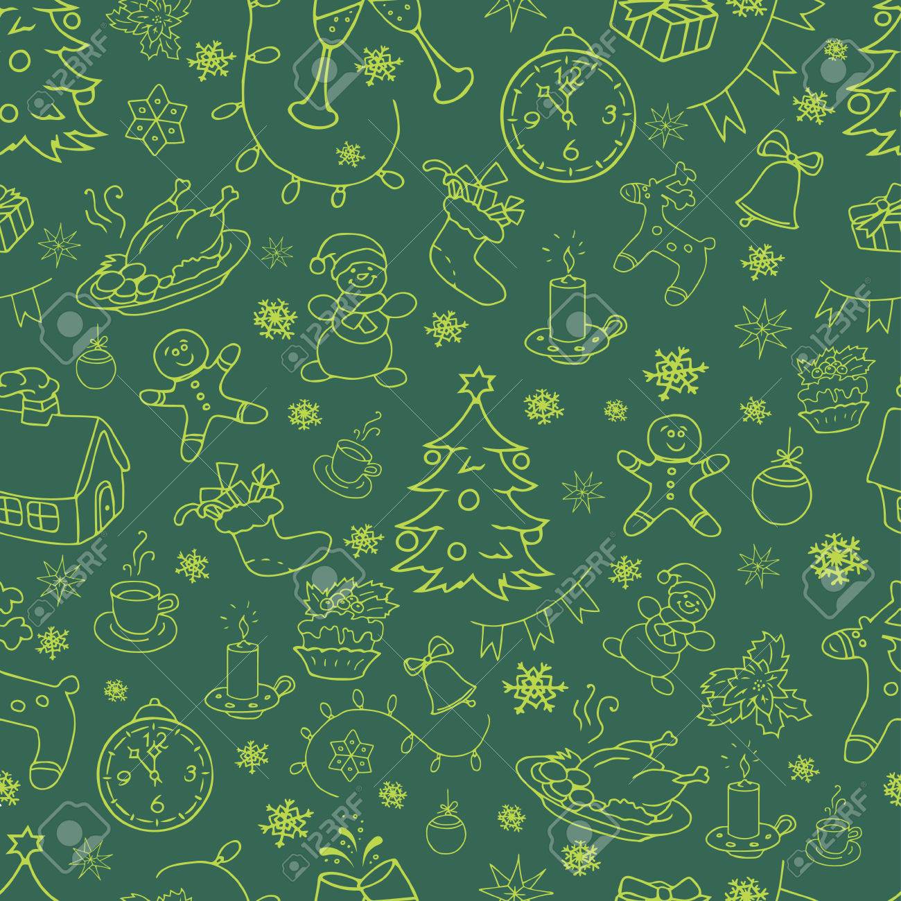 Sfondi Natalizi Vintage.Vettoriale Doodle Sfondi Senza Soluzione Di Continuita Natale Capodanno Vacanze Invernali Pattern Elementi Decorativi In Stile Vintage Image 66899781