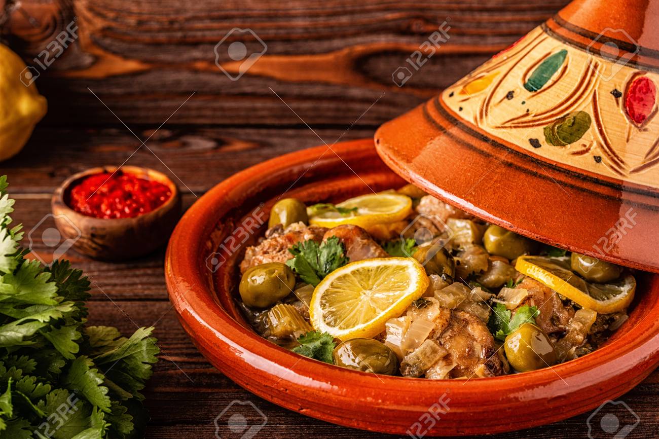 Traditional Moroccan Chicken Tagine With Olives And Salted Lemons Stock Photo Picture And Royalty Free Image Image 120959646