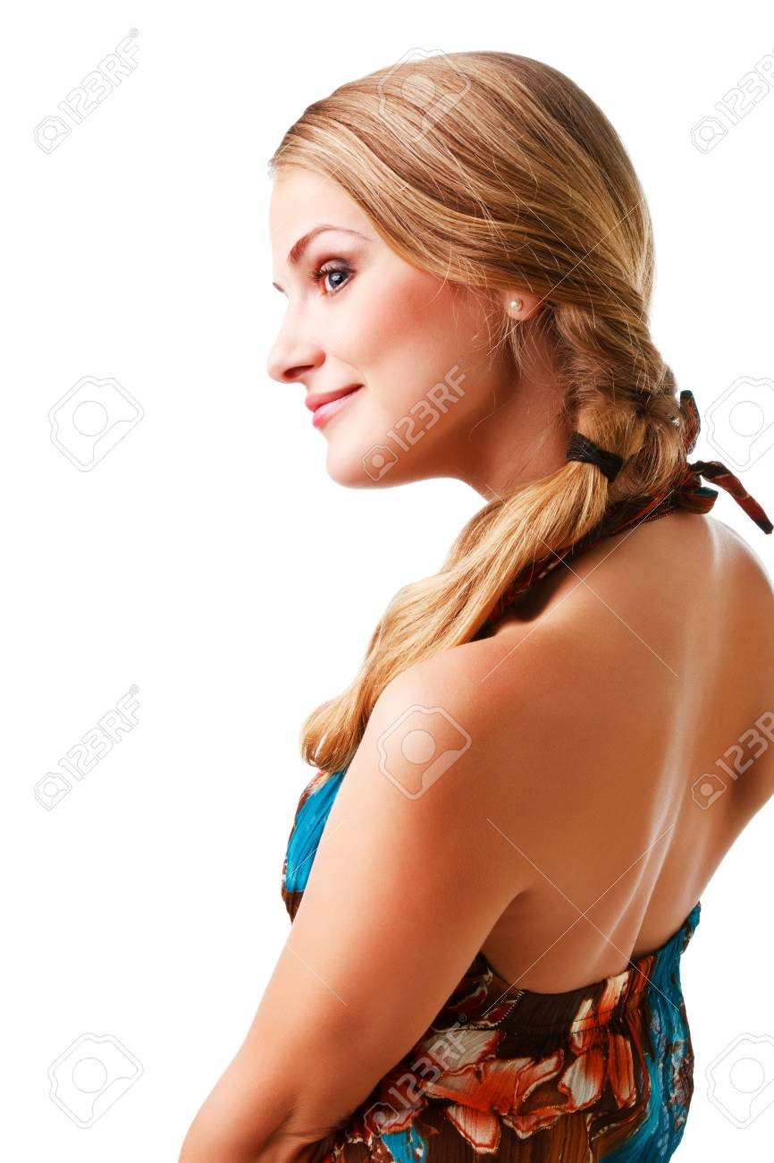 Picture of a charming young lady in colorful dress on white background - 8037981 Picture of a charming young lady in colorful dress on white background - 8037981