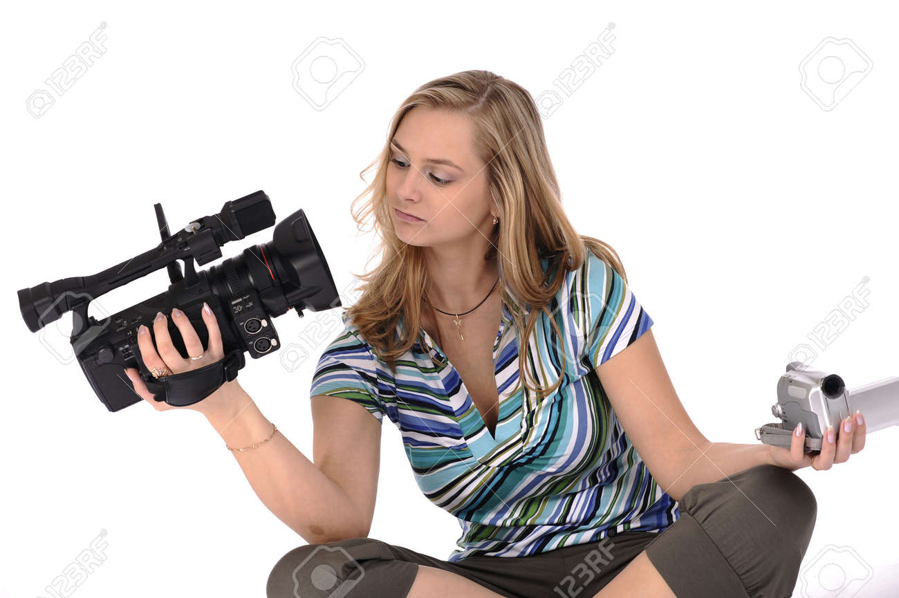 Joven Mujer Bonita Con Videocámaras
