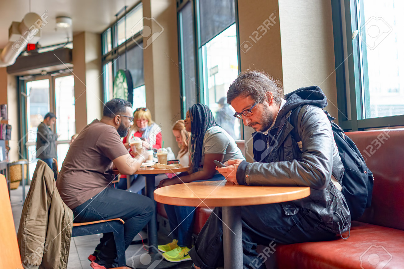 NEW YORK CIRCA MARCH 2016: People In Starbucks Cafe. Starbucks - 1300x866 - jpeg People At Starbucks