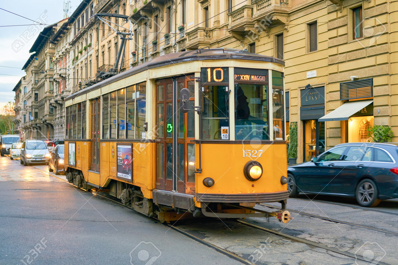 MILAN, ITALY - CIRCA NOVEMBER, 2017: tram in the city of Milan. - 120104544 MILAN, ITALY - CIRCA NOVEMBER, 2017: tram in the city of Milan. - 120104544