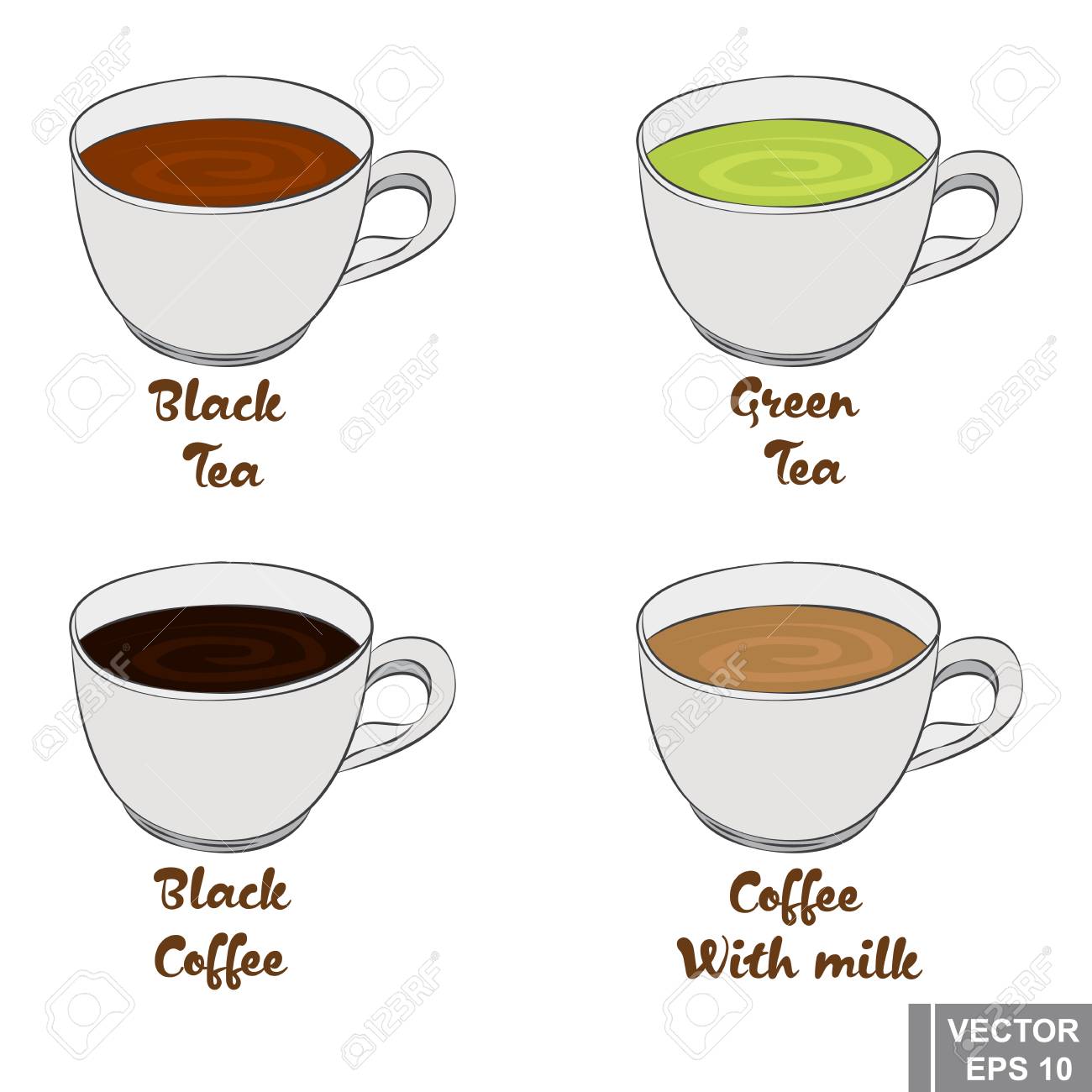 Cup. Set Cartoon. Black And Green Tea. And Black Coffee With.. Royalty Free  Cliparts, Vectors, And Stock Illustration. Image 86226871.