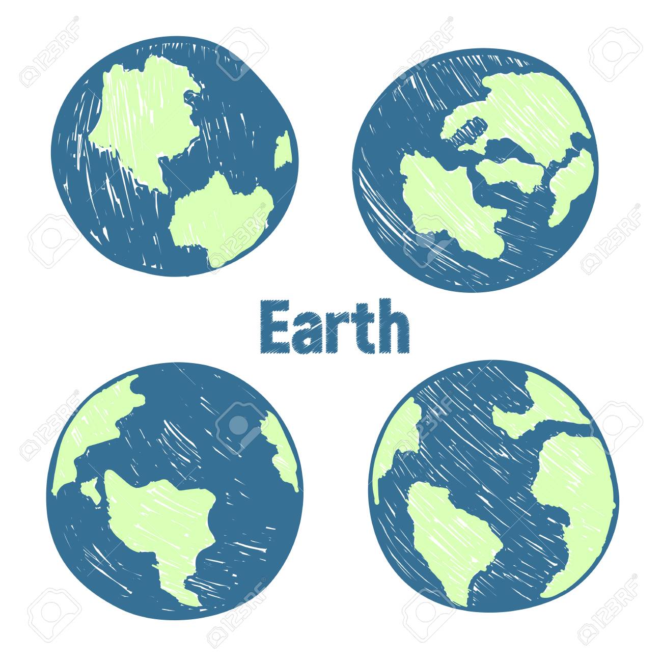 地球の手描きの絵 惑星地球スケッチセット 鉛筆画 の写真素材 画像素材 Image