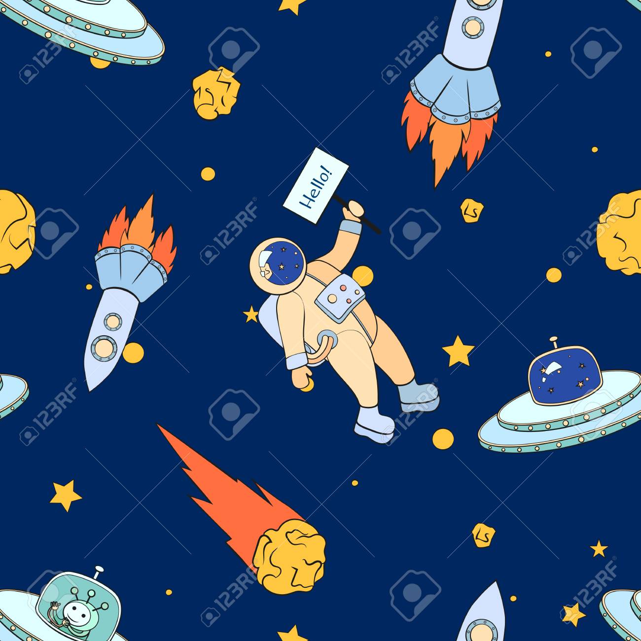 Seamless Cosmic Pattern Cartoon Space Images Drawings For Children Stock Photo Picture And Royalty Free Image Image