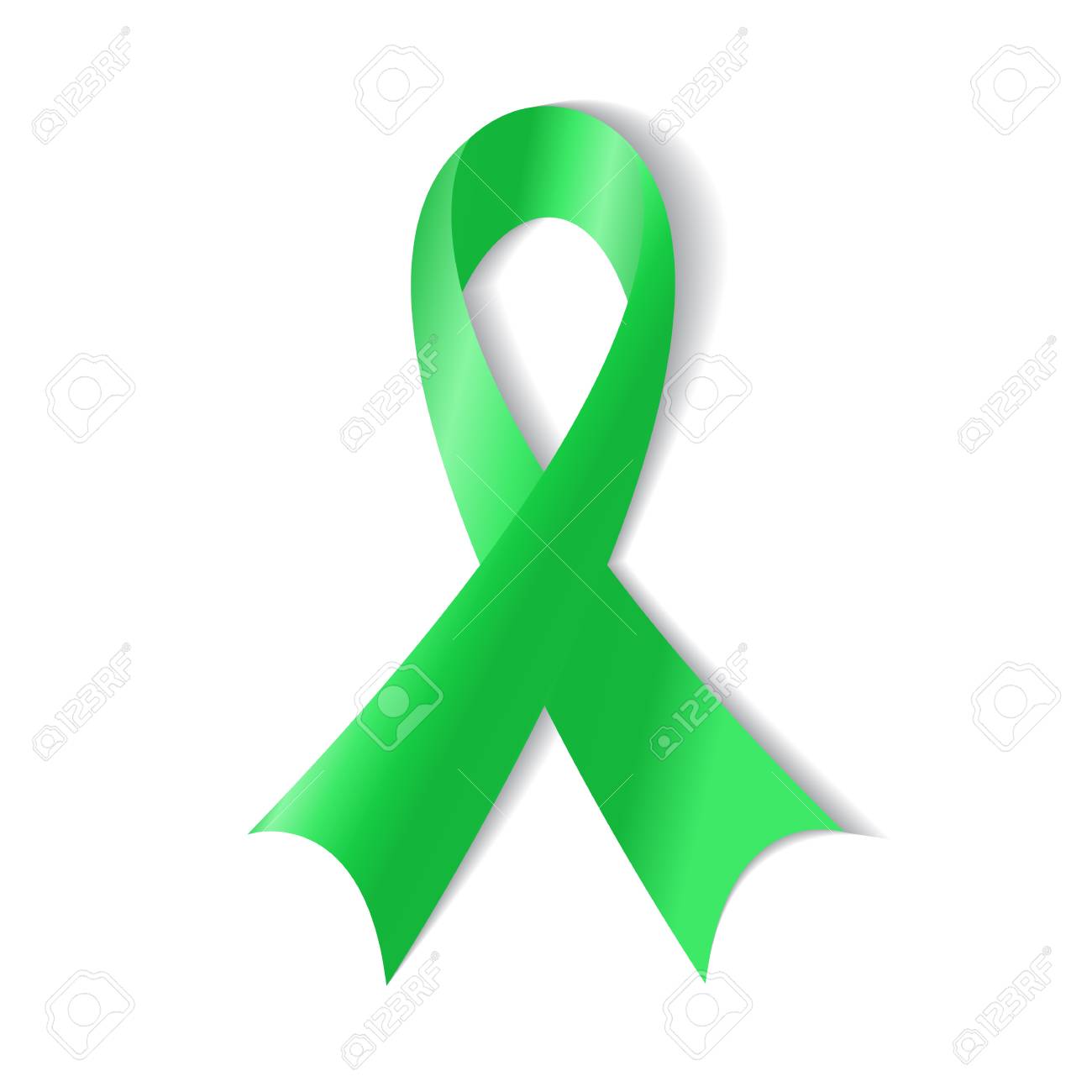 green ribbon kidney cancer awareness on white background