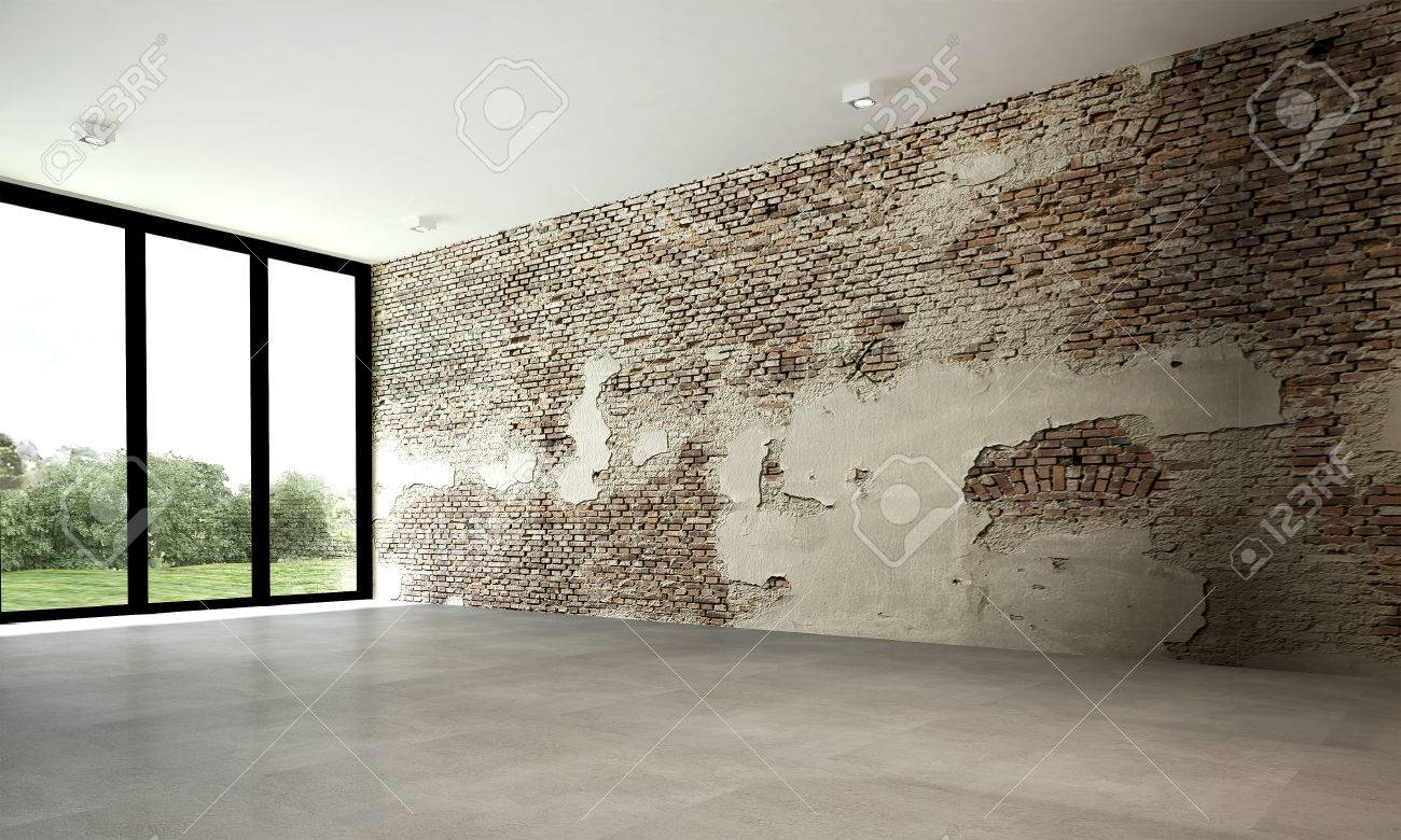 El Diseno Interior 3d De Pared De Ladrillo Vacia Habitacion Fotos