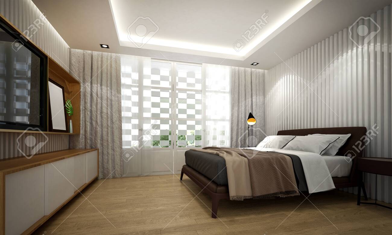 The Modern Bedroom Interior Design And White Pattern Wall The Modern Bedroom Interior Design And White Pattern Wall
