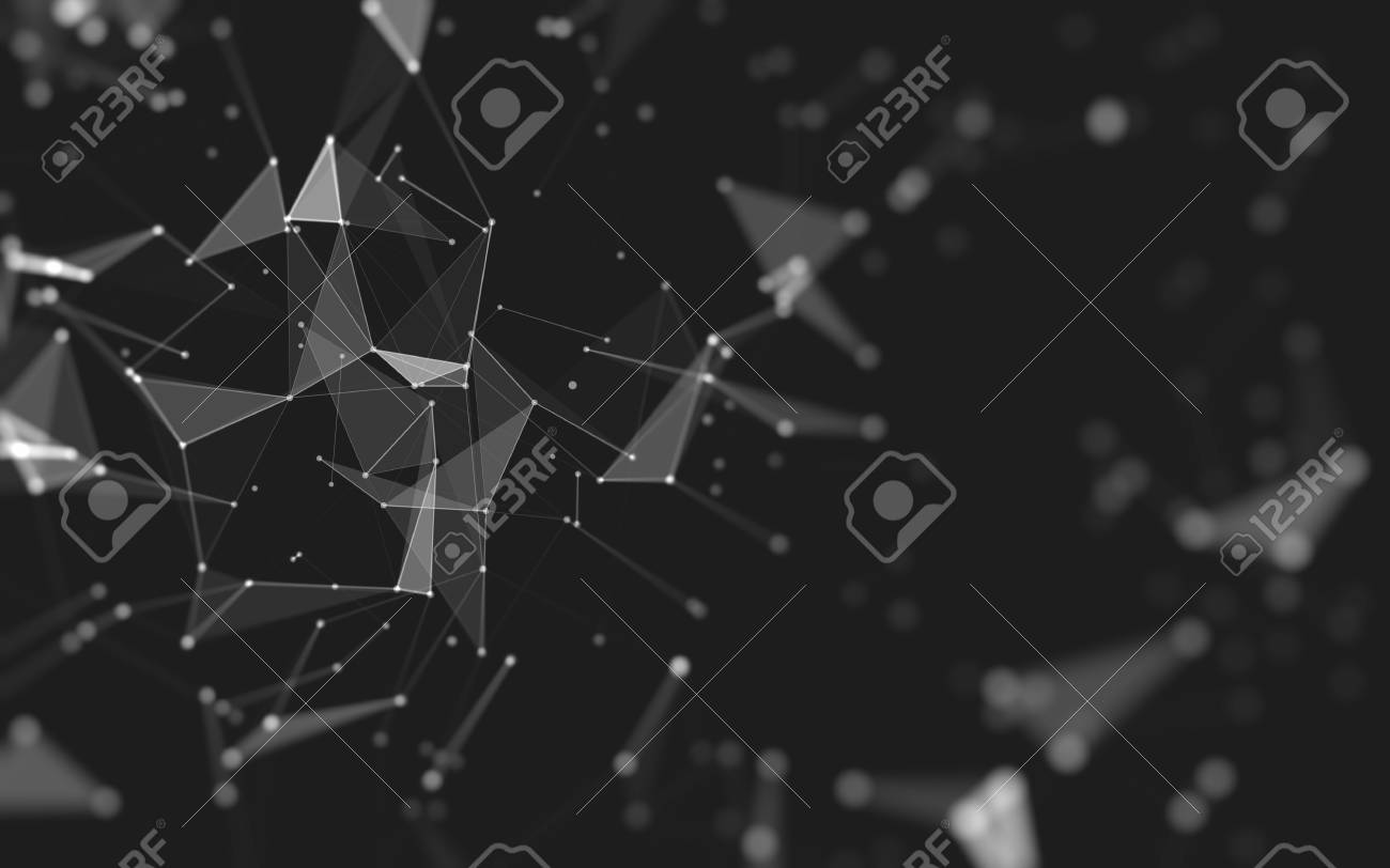 点と線を結んでポリゴン スペース低ポリ暗い背景を抽象化します 接続構造体 3 D レンダリング の写真素材 画像素材 Image