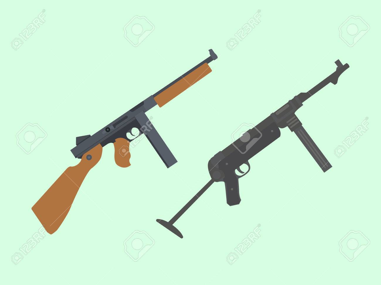 America Thompson Submachine Gun Vs Mp 40 German Vector