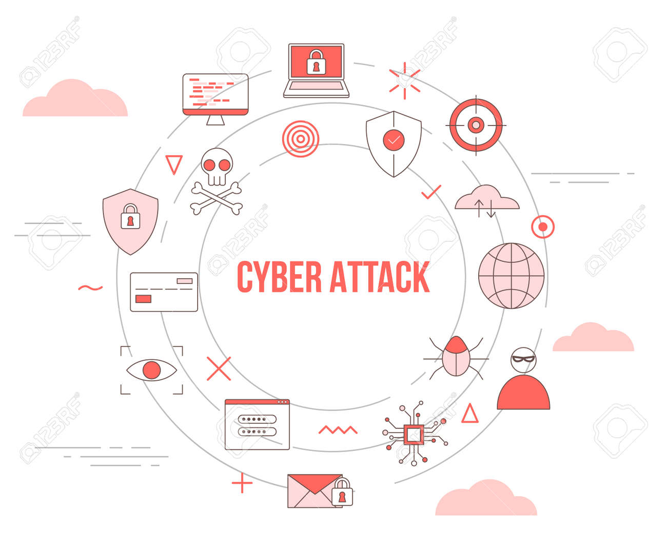 cyber attack concept with icon set template banner with modern orange color style and circle round shape vector illustration - 166409553 cyber attack concept with icon set template banner with modern orange color style and circle round shape vector illustration - 166409553