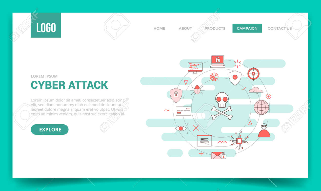 cyber attack concept with circle icon for website template or landing page banner homepage outline style vector illustration - 166429856 cyber attack concept with circle icon for website template or landing page banner homepage outline style vector illustration - 166429856