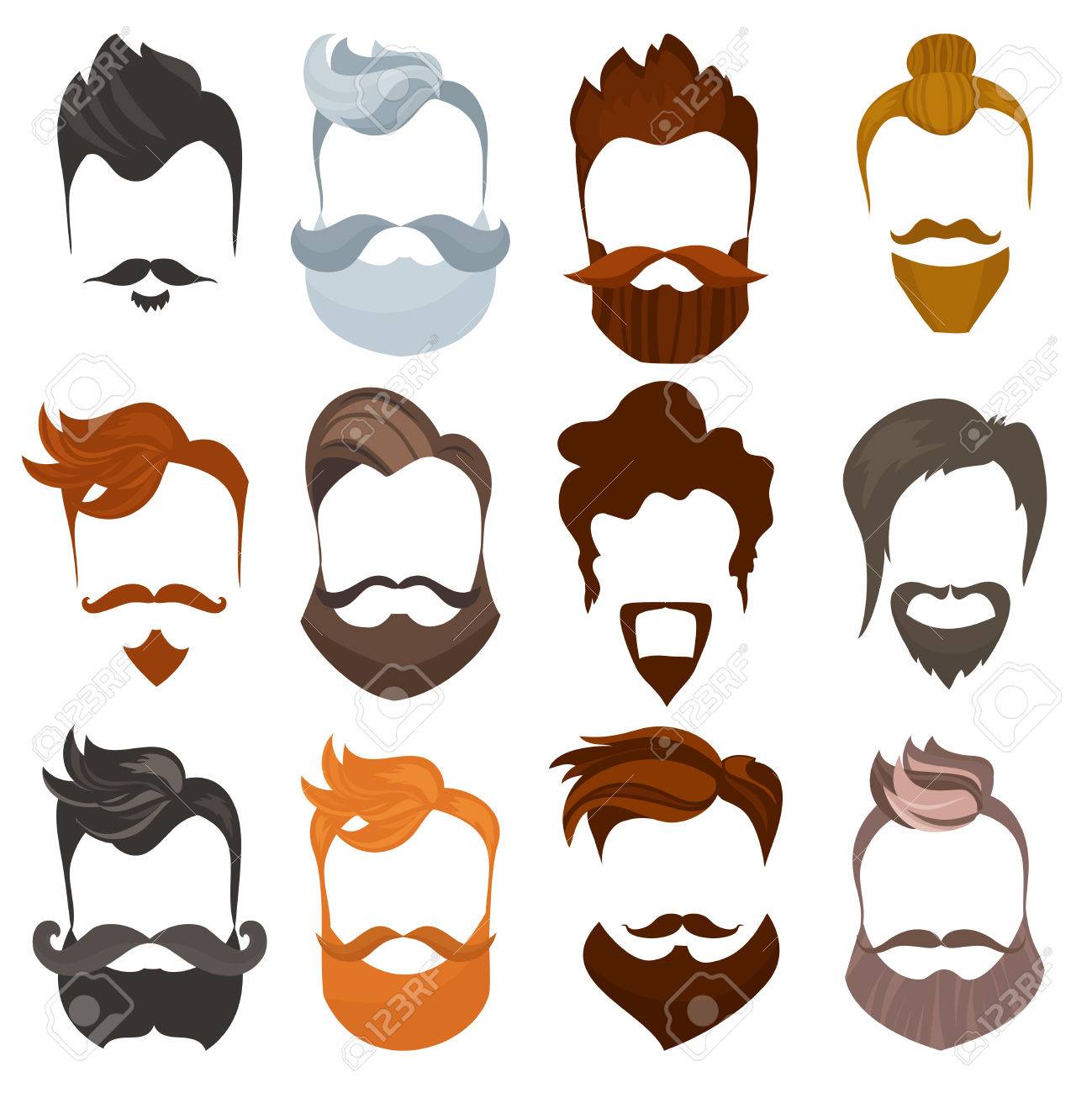 Set Of Men Hairstyles With Beards And Mustache Collection Of