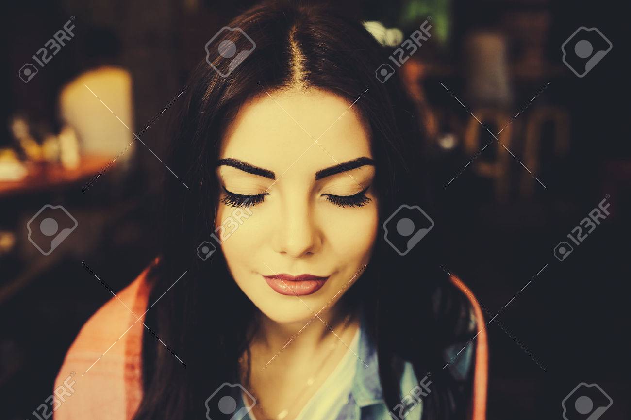 Close-up portrait of young closing eyes woman\'s face with clean fresh skin - close-up - 46505172 Close-up portrait of young closing eyes woman\'s face with clean fresh skin - close-up - 46505172
