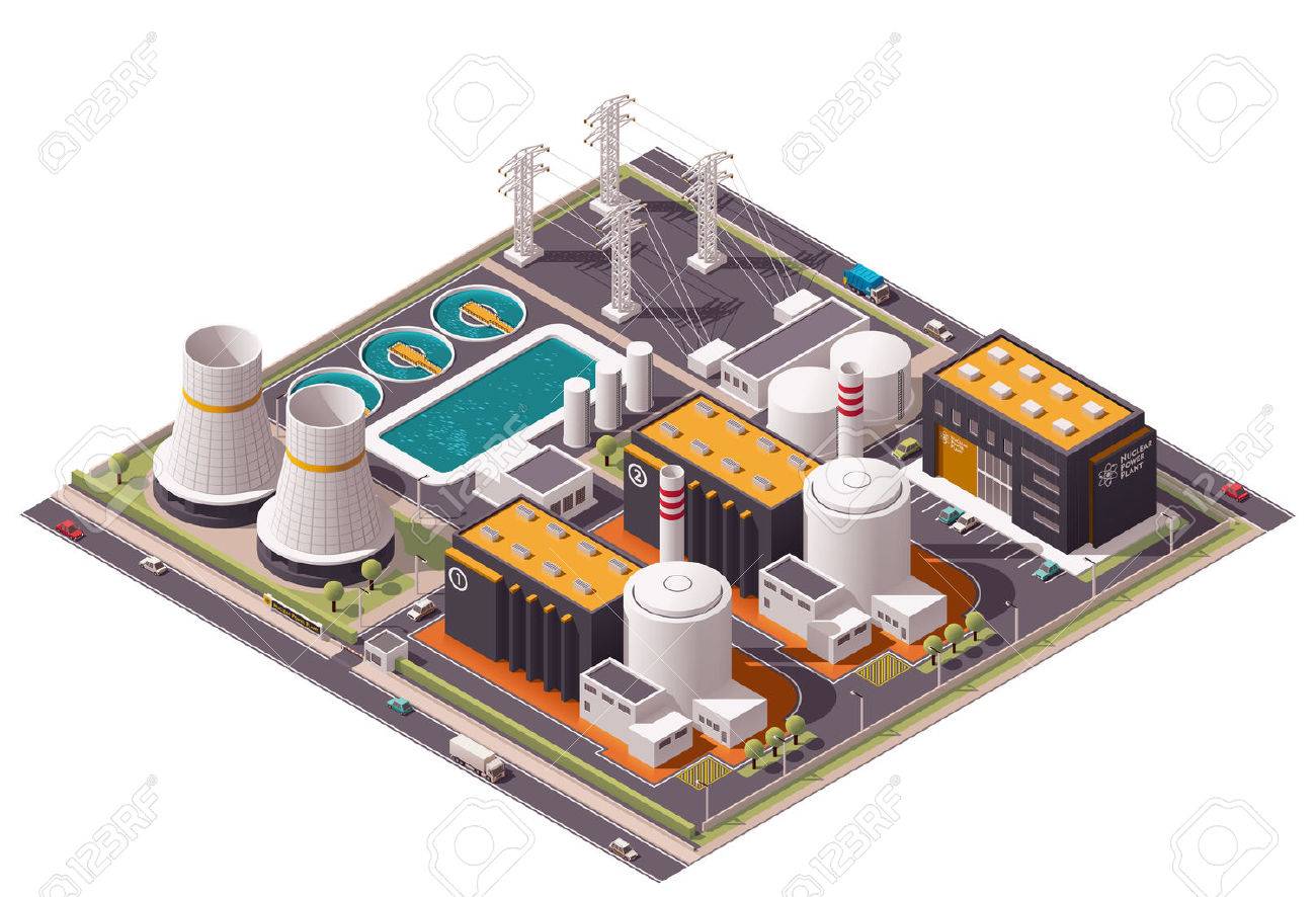 Isometric icon set representing nuclear power station - 43834177 Isometric icon set representing nuclear power station - 43834177