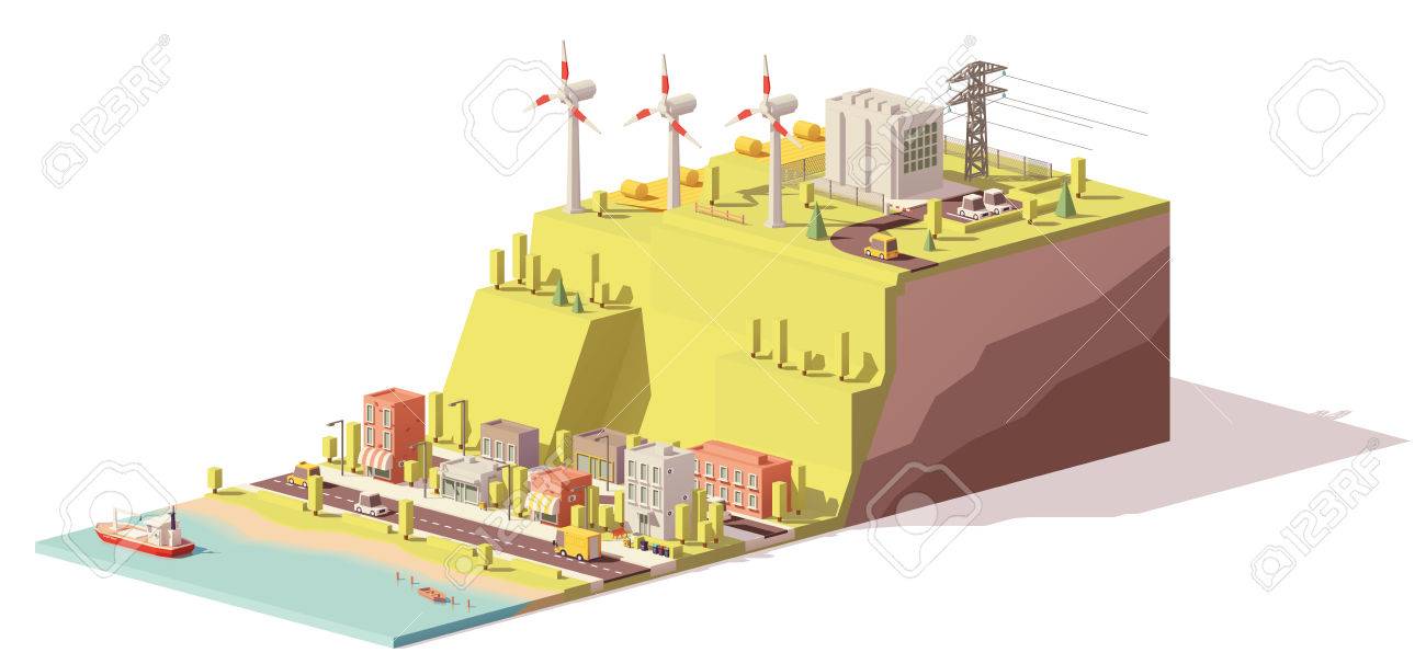 vector low poly wind turbines power plant royalty free cliparts