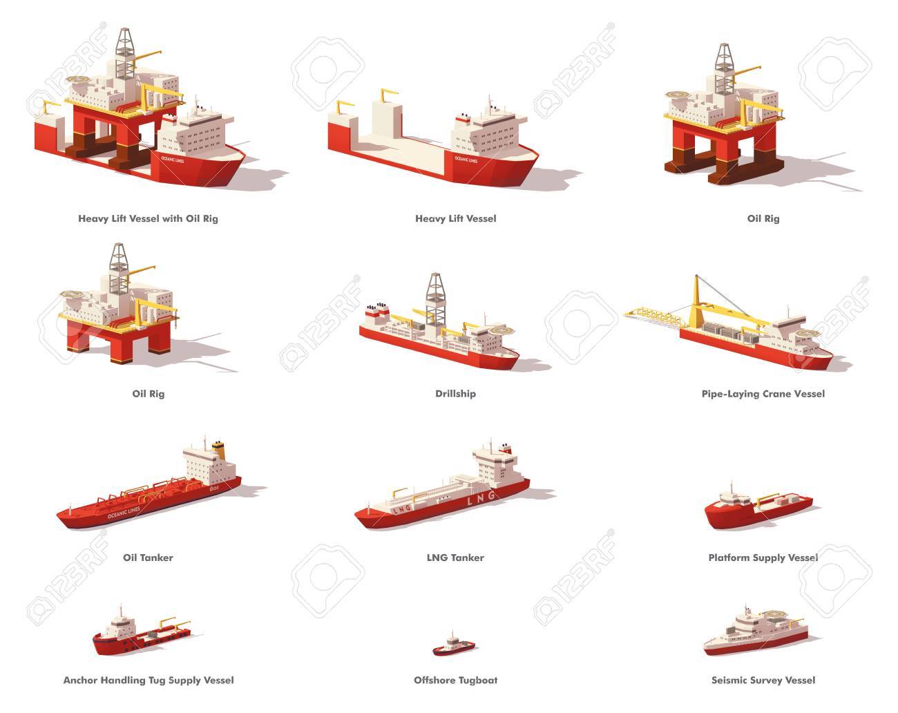 Vector De Buques De Exploración De Petróleo En Alta Mar Bajo Poli. Ilustraciones Vectoriales, Clip Art Vectorizado Libre De Derechos. Image 88414529.