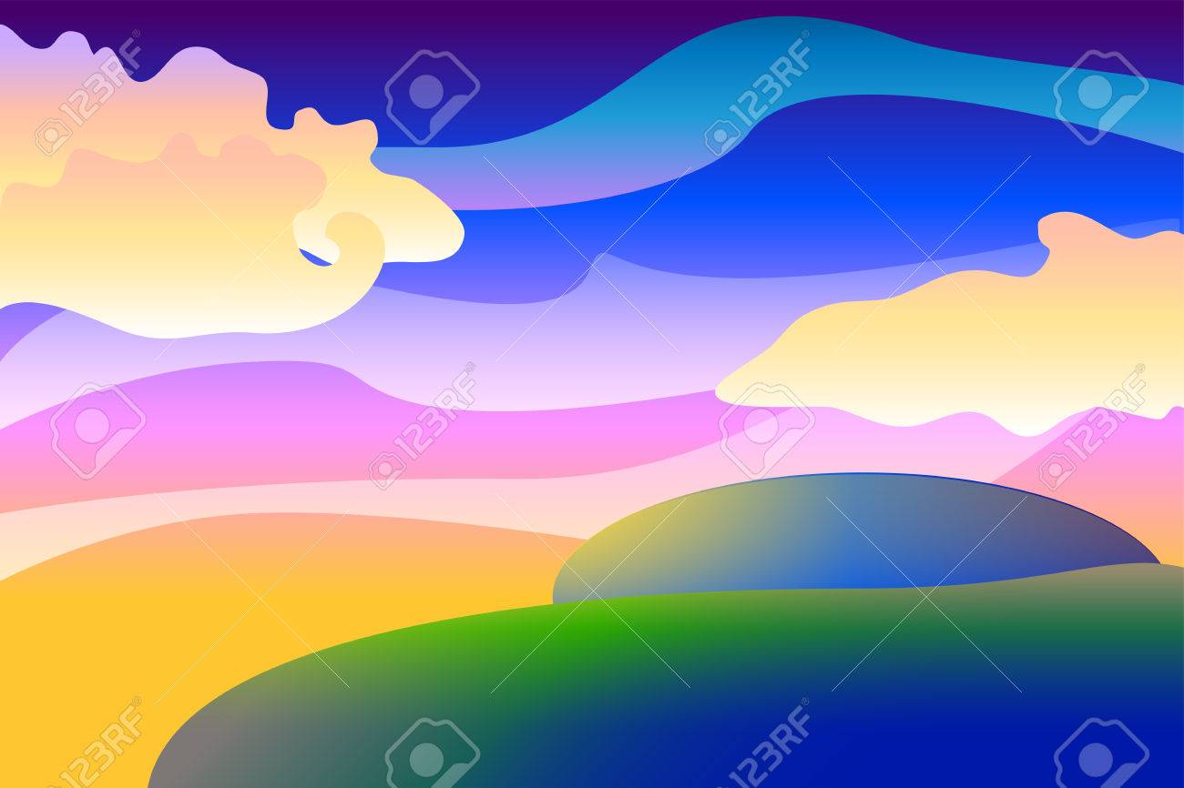 漫画不気味な風景の背景 球と雲 カラフルなイラスト壁紙します のイラスト素材 ベクタ Image