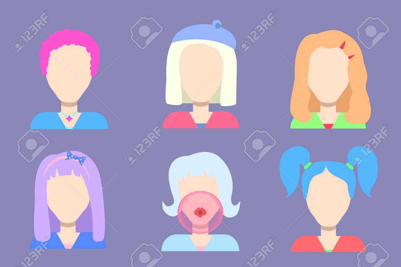 プレッピー女の子フラット スタイル ベクトル アバター パステル カラー フラット図 少女顔 女性アバター アバター女子高生 女子高生ピクトグラム 女子高生アイコン カラフルな学校の女の子のイラスト のイラスト素材 ベクタ Image