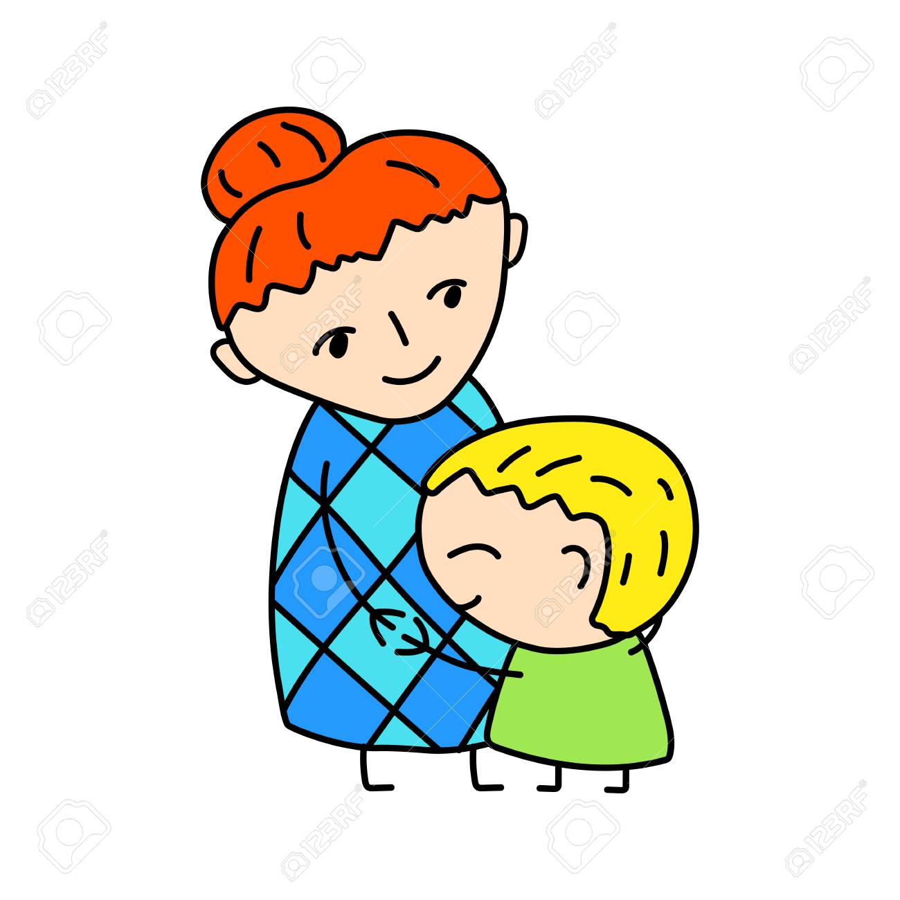 Happy Mother With Son Simple Vector Illustration On White