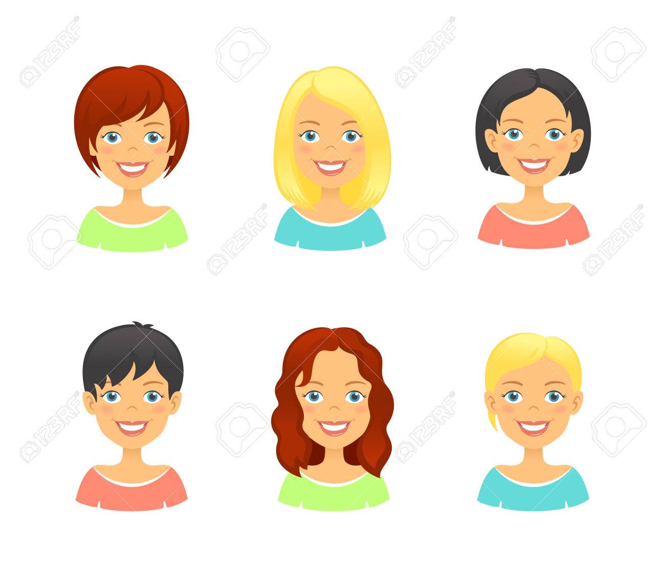 Women Faces Woman Hair Styles Of Different Types And Colors