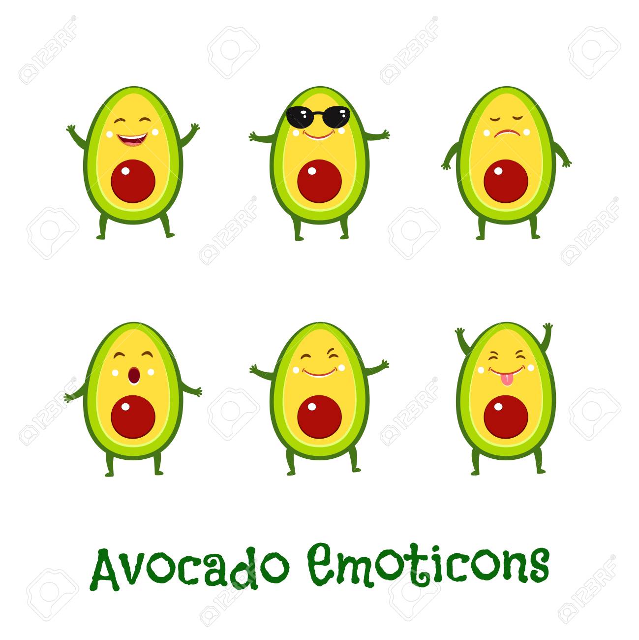 アボカドは微笑む かわいい漫画の絵文字 絵文字アイコン のイラスト素材 ベクタ Image