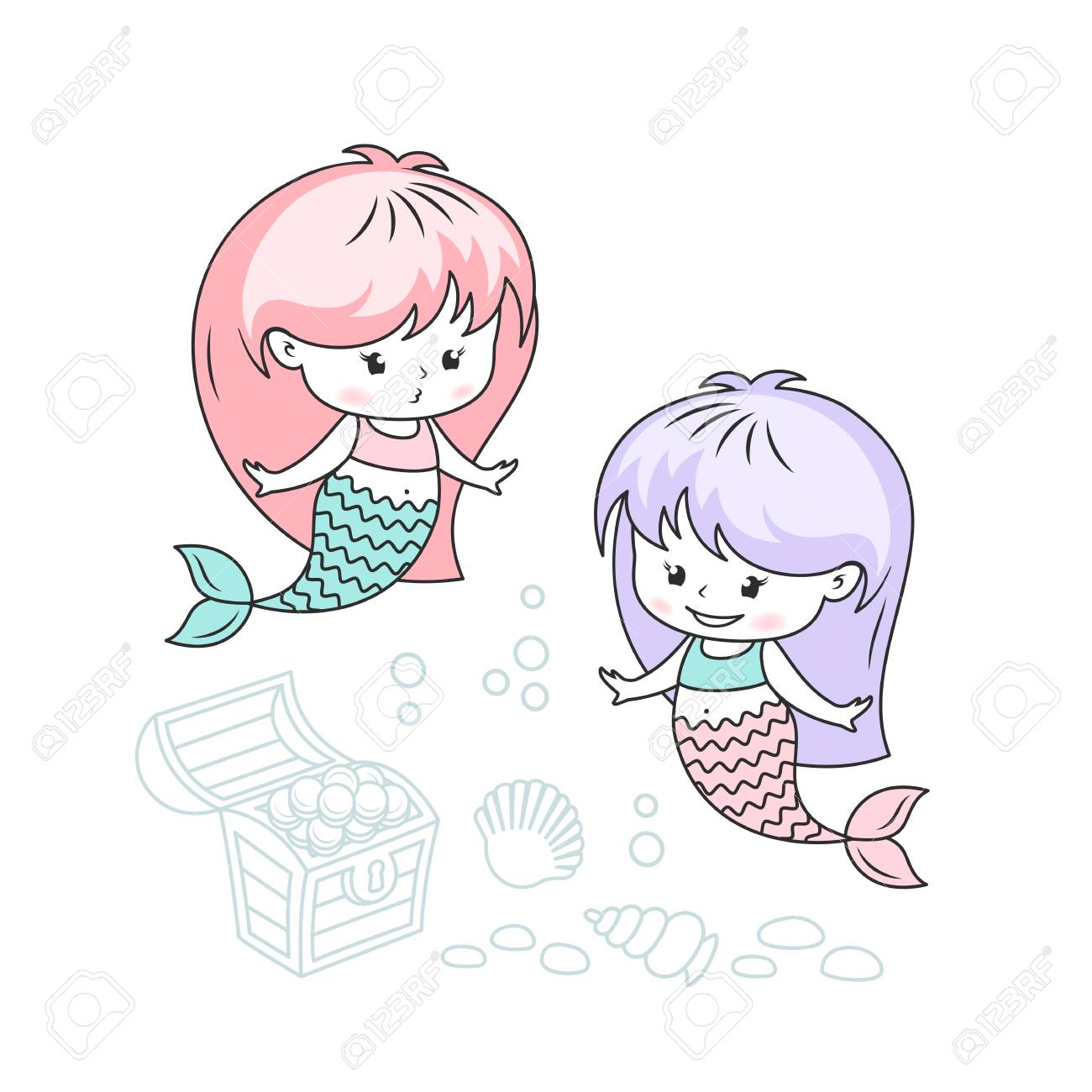 little mermaids with treasures template design royalty free cliparts