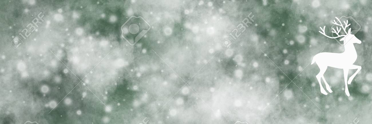 Dark Green Long Banner Bokeh Faded Background Deer Symbol And