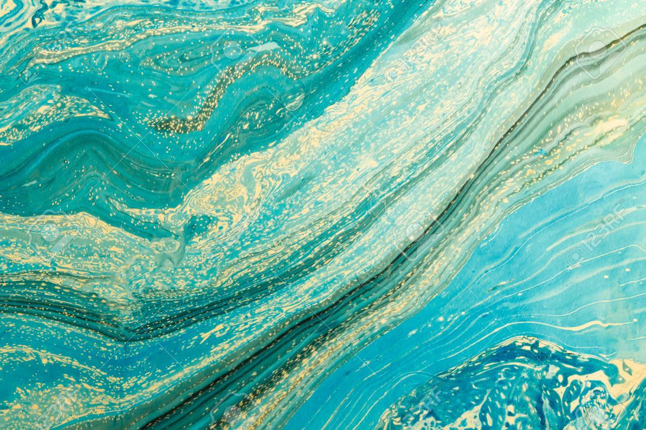 ターコイズ色の抽象画 大理石の抽象絵画とモダンなアートワーク