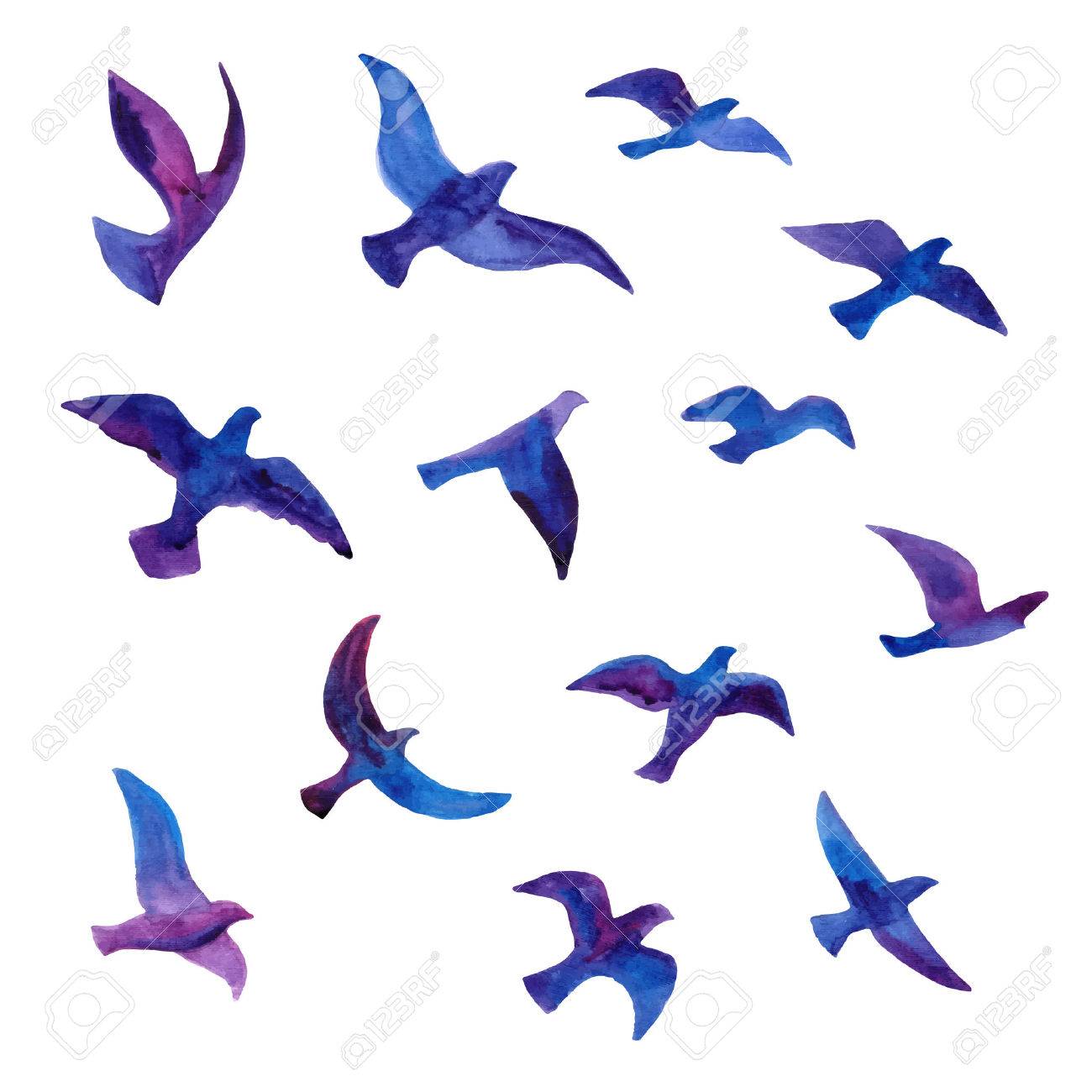 手描き水彩の鳥の群れ ベクトル イラスト のイラスト素材 ベクタ Image