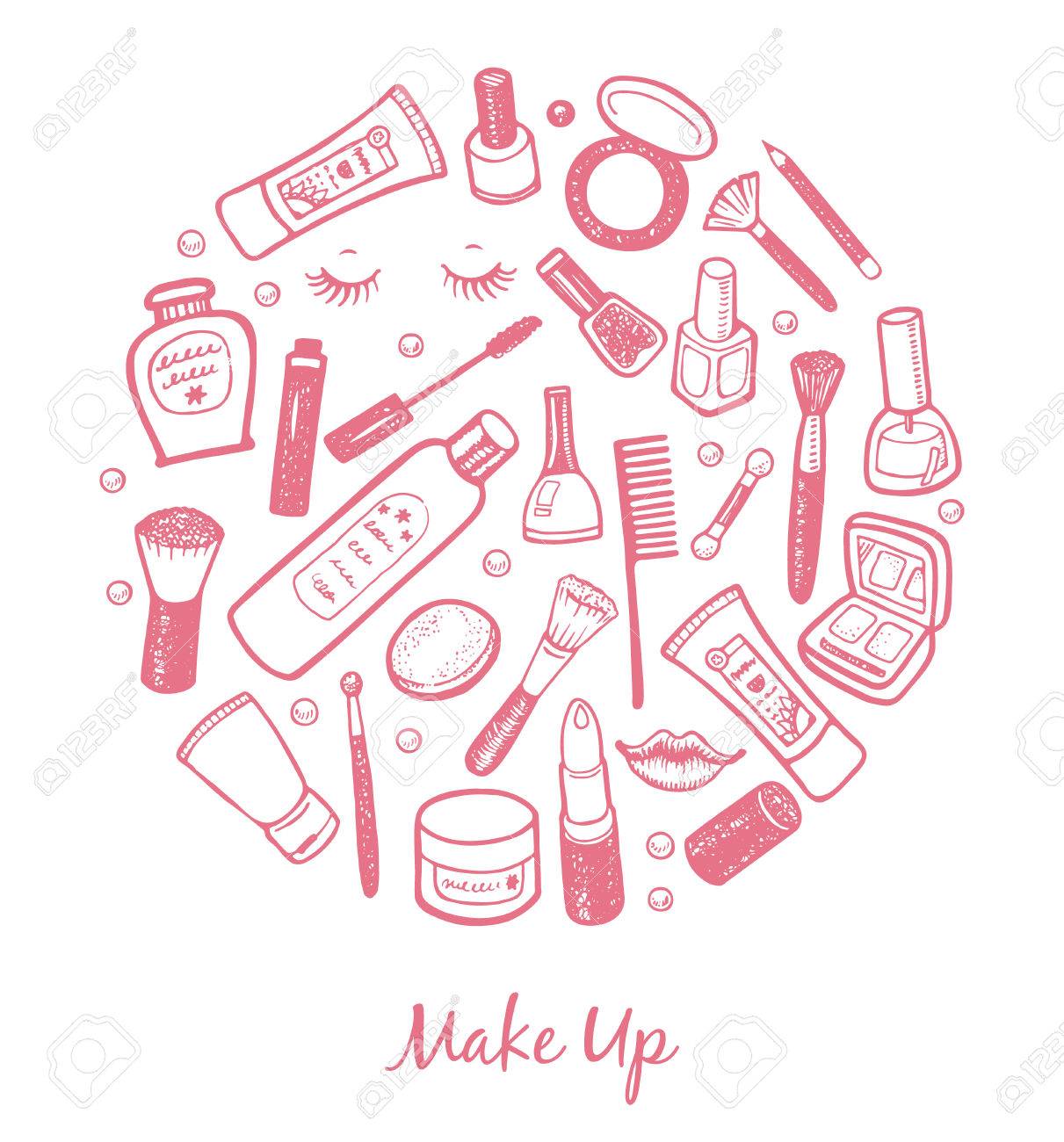 Hand Drawn Beauty And Cosmetics Items Set Vector Background For Your Design Royalty Free Cliparts Vectors And Stock Illustration Image