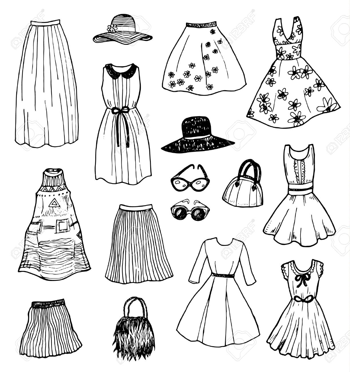 手描きファッション女性服のスケッチ セットのイラスト素材 ベクタ Image 手描きファッション女性服のスケッチ セットのイラスト素材 ベクタ Image