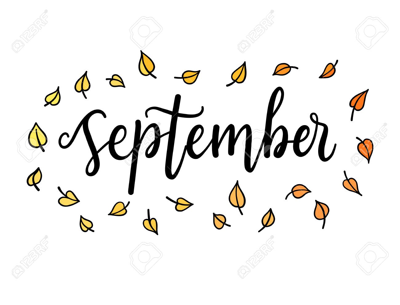 hello september lettering calligraphic word greeting card template