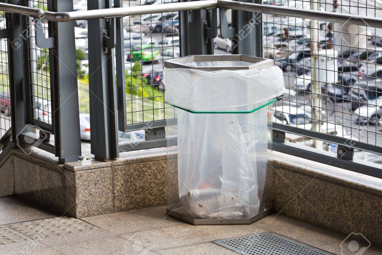 Trash can or garbage bin made of transparency plastic, used in city or crowded area for safety purpose - 14240693 Trash can or garbage bin made of transparency plastic, used in city or crowded area for safety purpose - 14240693