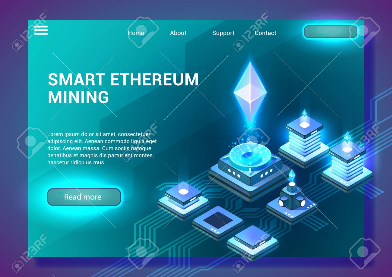 스마트 이더리움 마이닝. 암호화폐와 블록체인 개념. 데이터 전송 및 처리, 디지털 기술. 블록체인 네트워크 비즈니스. 방문 페이지  배너입니다. 벡터 아이소메트릭 그림입니다. 로열티 무료 사진, 그림, 이미지 그리고 스톡포토그래피. Image 110864083