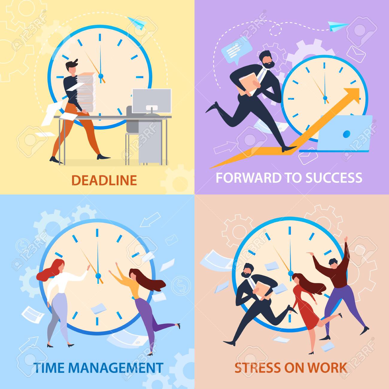 Forward to Sucess, Time Management, Stress on Work, Deadline Banner Set. Cartoon People Run. Work Problem, Schedule Organization. Winner Strategy, Career Promotion. Overtime Paperwork Vector - 123529121 Forward to Sucess, Time Management, Stress on Work, Deadline Banner Set. Cartoon People Run. Work Problem, Schedule Organization. Winner Strategy, Career Promotion. Overtime Paperwork Vector - 123529121