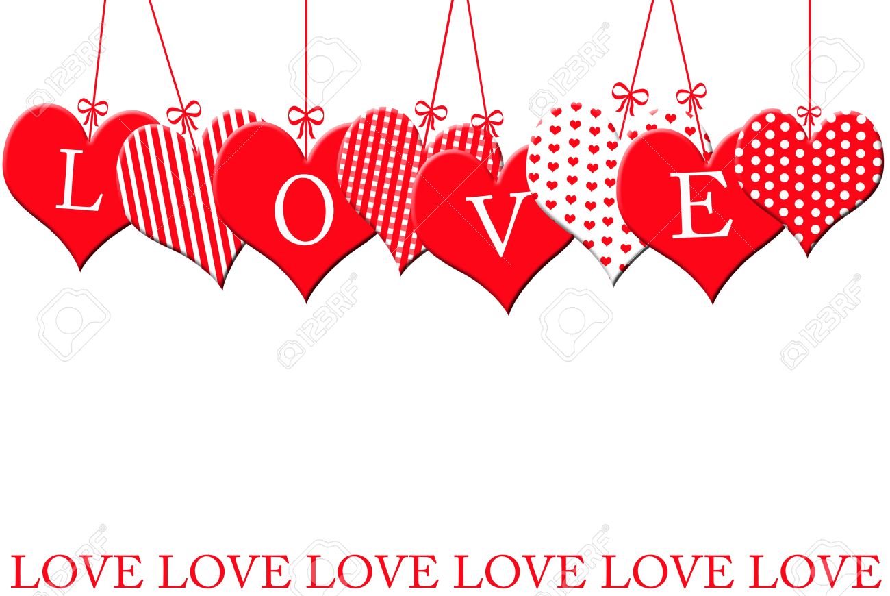 valentine s border with hearts hanging at the top isolated on