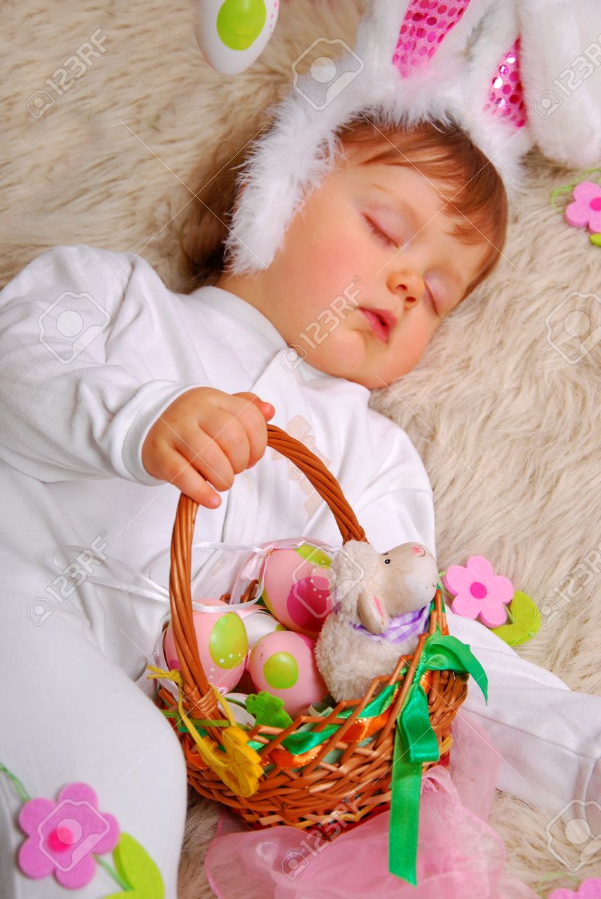 baby holding basket